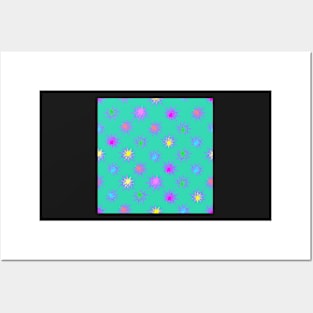 Glow Stars Diagonal Repeat on Green 5748 Posters and Art